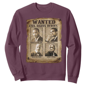 Black Leaders Sweatshirt Wanted Civil Rights Heroes MLK Malcolm X Web John Lewis TS11 Maroon Print Your Wear