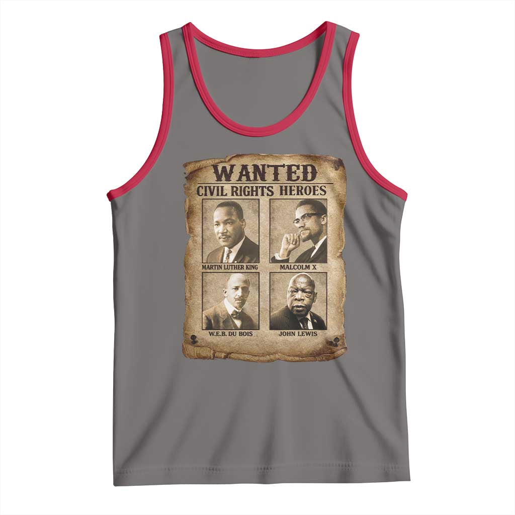 Black Leaders Tank Top Wanted Civil Rights Heroes MLK Malcolm X Web John Lewis TS11 Deep Heather Red Print Your Wear