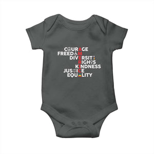 America Courage Freedom Diversity Rights Friendship Justice Baby Onesie TS11 Dark Heather Print Your Wear