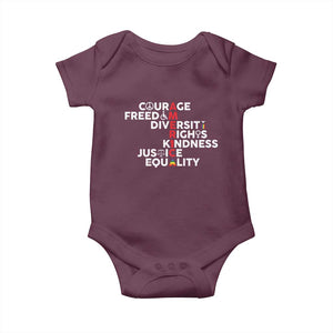 America Courage Freedom Diversity Rights Friendship Justice Baby Onesie TS11 Maroon Print Your Wear