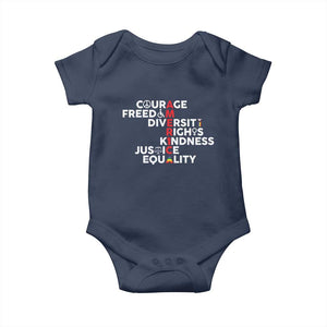 America Courage Freedom Diversity Rights Friendship Justice Baby Onesie TS11 Navy Print Your Wear