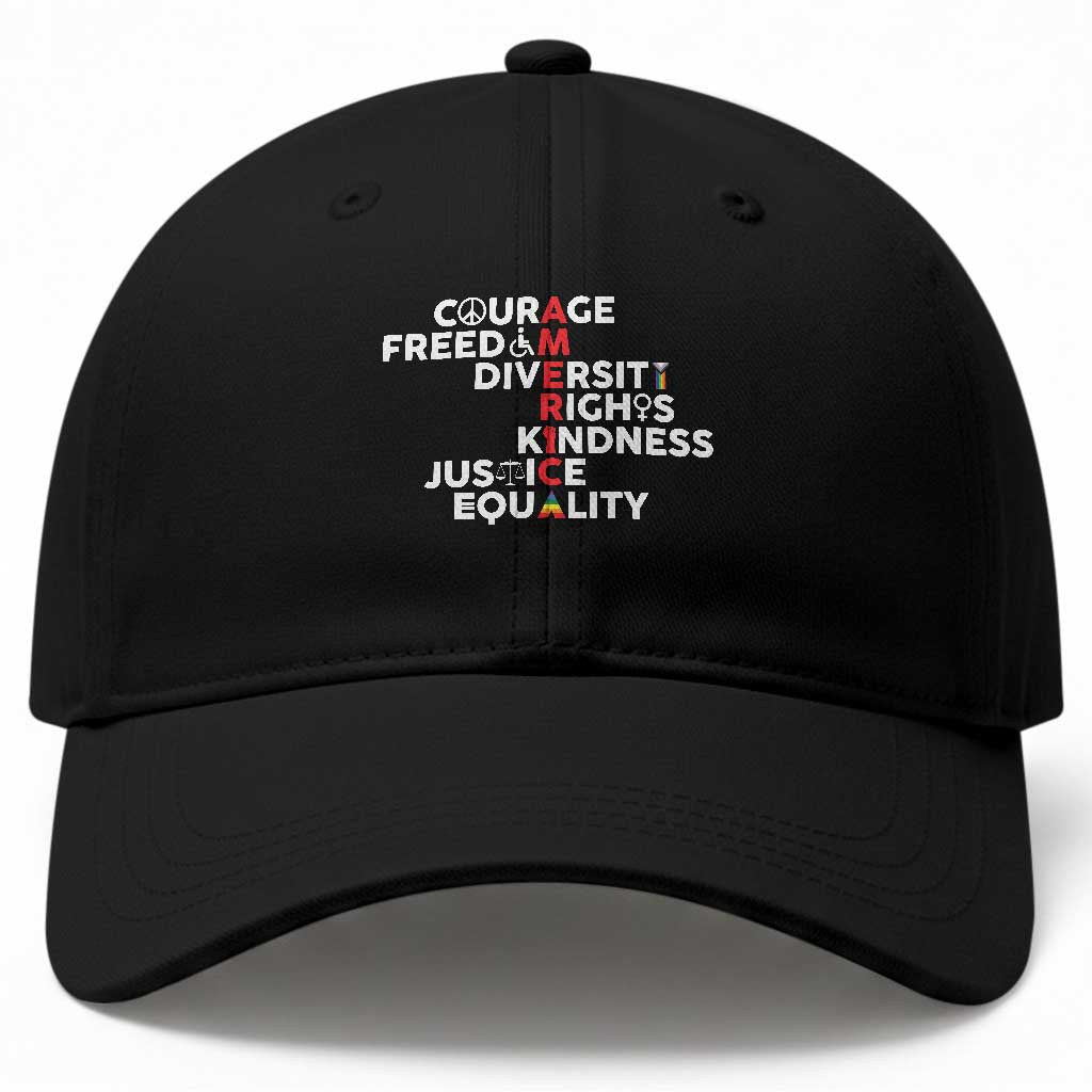 America Courage Freedom Diversity Rights Friendship Justice Baseball Cap TS11 Print Your Wear