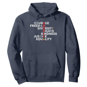America Courage Freedom Diversity Rights Friendship Justice Hoodie TS11 Navy Print Your Wear