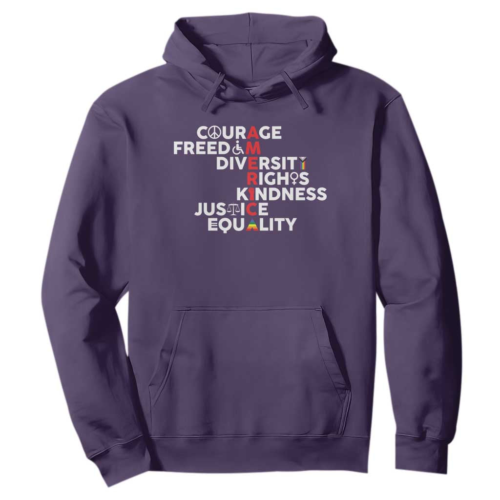 America Courage Freedom Diversity Rights Friendship Justice Hoodie TS11 Purple Print Your Wear