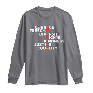 America Courage Freedom Diversity Rights Friendship Justice Long Sleeve Shirt TS11 Charcoal Print Your Wear