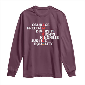 America Courage Freedom Diversity Rights Friendship Justice Long Sleeve Shirt TS11 Maroon Print Your Wear