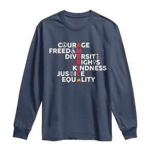 America Courage Freedom Diversity Rights Friendship Justice Long Sleeve Shirt TS11 Navy Print Your Wear