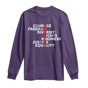 America Courage Freedom Diversity Rights Friendship Justice Long Sleeve Shirt TS11 Purple Print Your Wear