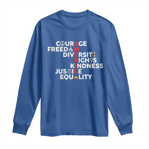 America Courage Freedom Diversity Rights Friendship Justice Long Sleeve Shirt TS11 Royal Blue Print Your Wear