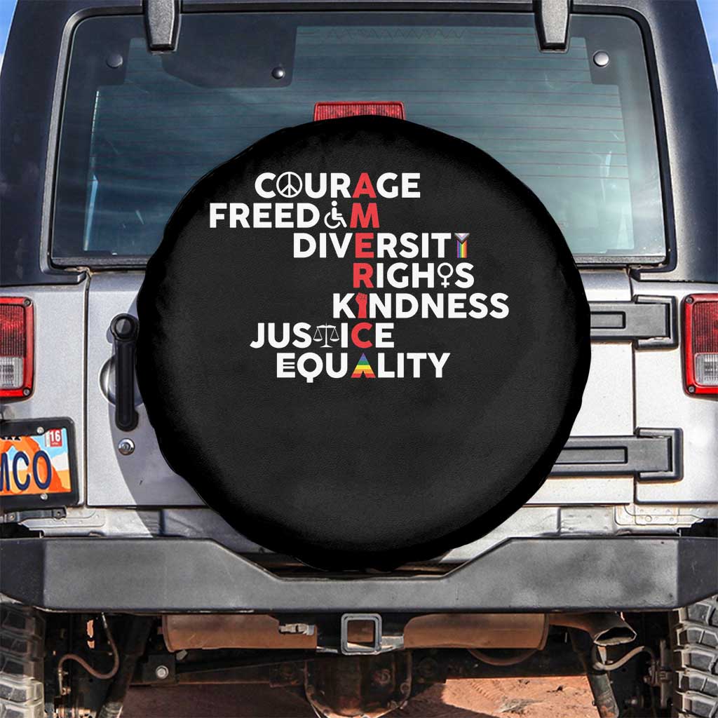 America Courage Freedom Diversity Rights Friendship Justice Spare Tire Cover TS11 No hole Black Print Your Wear