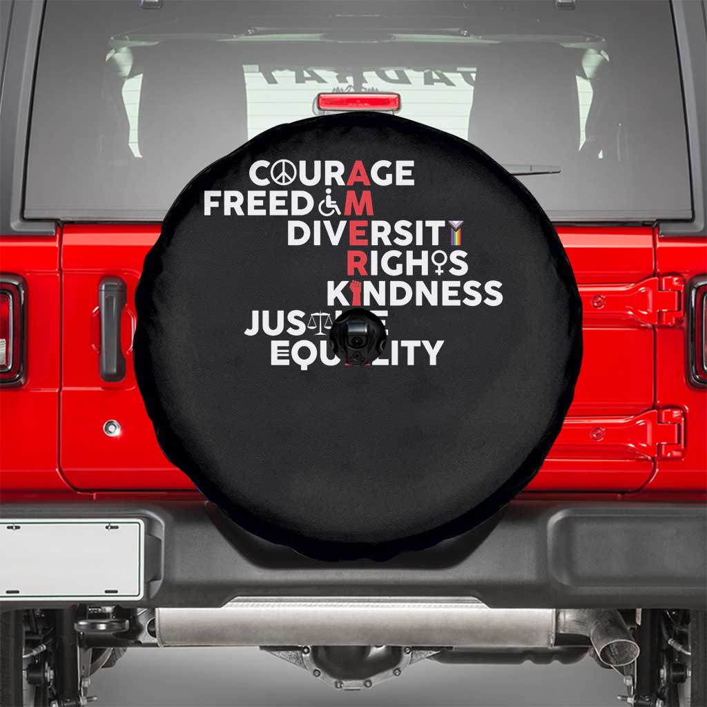 America Courage Freedom Diversity Rights Friendship Justice Spare Tire Cover TS11 Black Print Your Wear