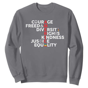 America Courage Freedom Diversity Rights Friendship Justice Sweatshirt TS11 Charcoal Print Your Wear