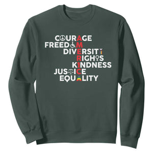 America Courage Freedom Diversity Rights Friendship Justice Sweatshirt TS11 Dark Forest Green Print Your Wear