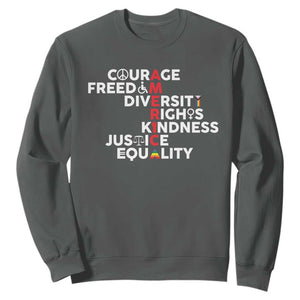 America Courage Freedom Diversity Rights Friendship Justice Sweatshirt TS11 Dark Heather Print Your Wear