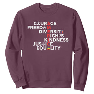 America Courage Freedom Diversity Rights Friendship Justice Sweatshirt TS11 Maroon Print Your Wear