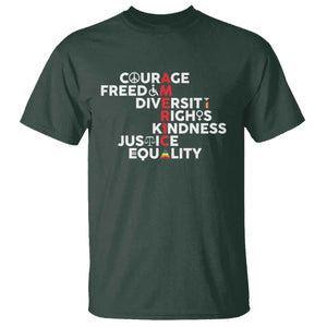America Courage Freedom Diversity Rights Friendship Justice T Shirt TS11 Dark Forest Green Print Your Wear