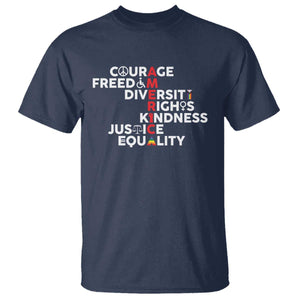 America Courage Freedom Diversity Rights Friendship Justice T Shirt TS11 Navy Print Your Wear
