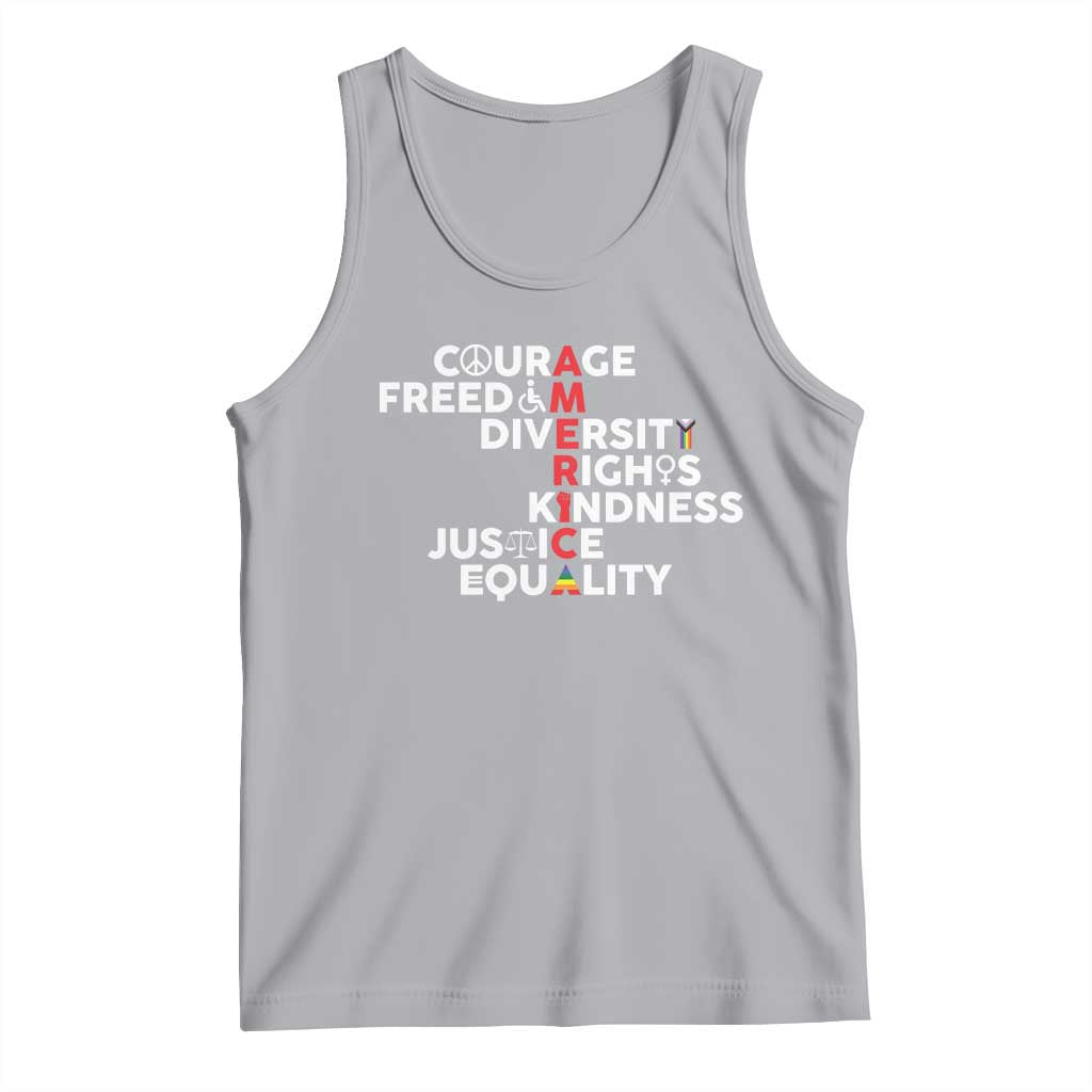 America Courage Freedom Diversity Rights Friendship Justice Tank Top TS11 Athletic Heather Print Your Wear
