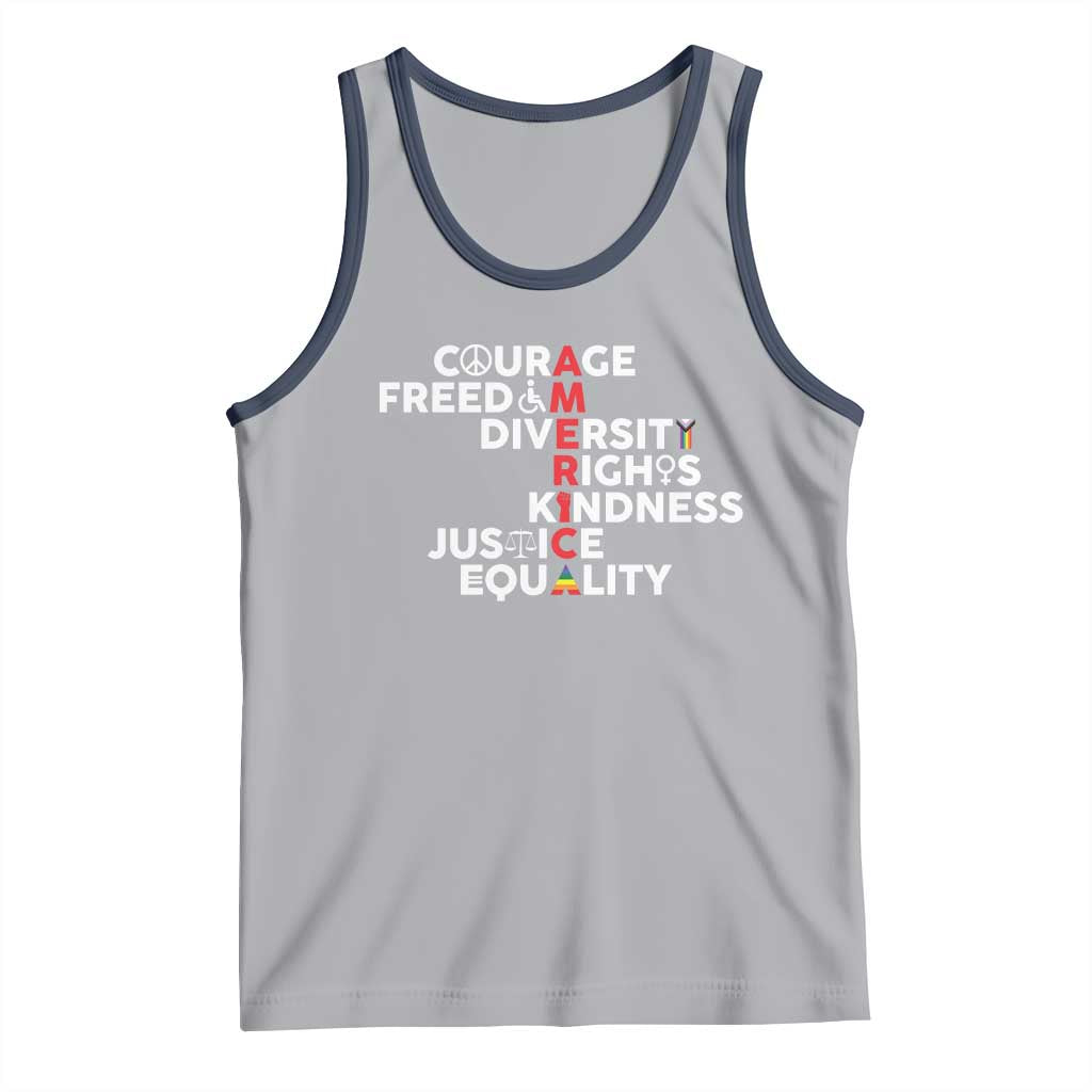 America Courage Freedom Diversity Rights Friendship Justice Tank Top TS11 Athletic Heather Navy Print Your Wear