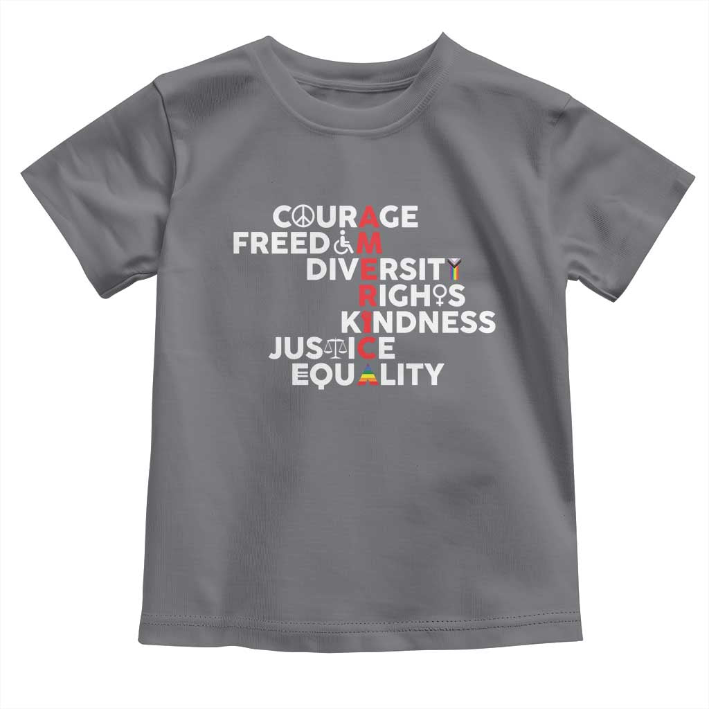 America Courage Freedom Diversity Rights Friendship Justice Toddler T Shirt TS11 Charcoal Print Your Wear