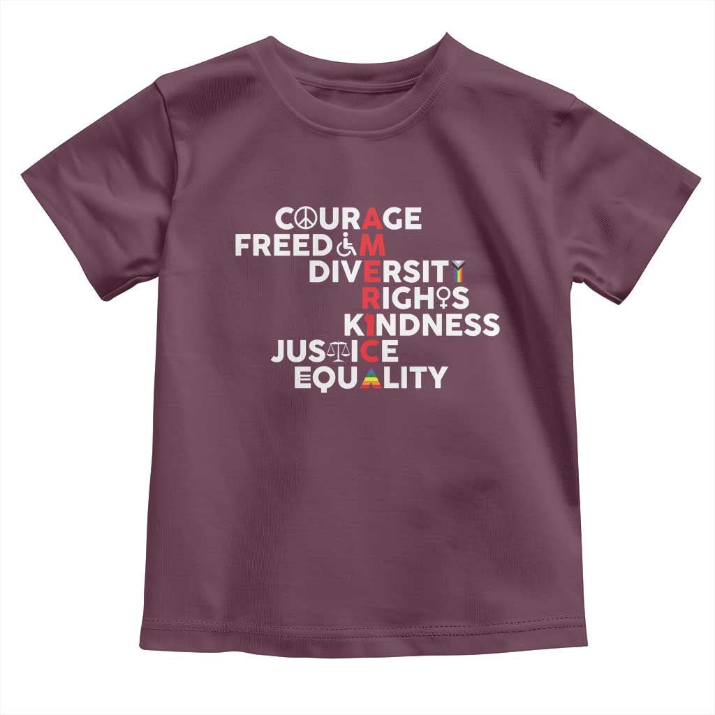 America Courage Freedom Diversity Rights Friendship Justice Toddler T Shirt TS11 Maroon Print Your Wear