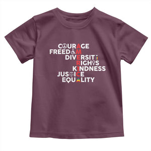 America Courage Freedom Diversity Rights Friendship Justice Toddler T Shirt TS11 Maroon Print Your Wear