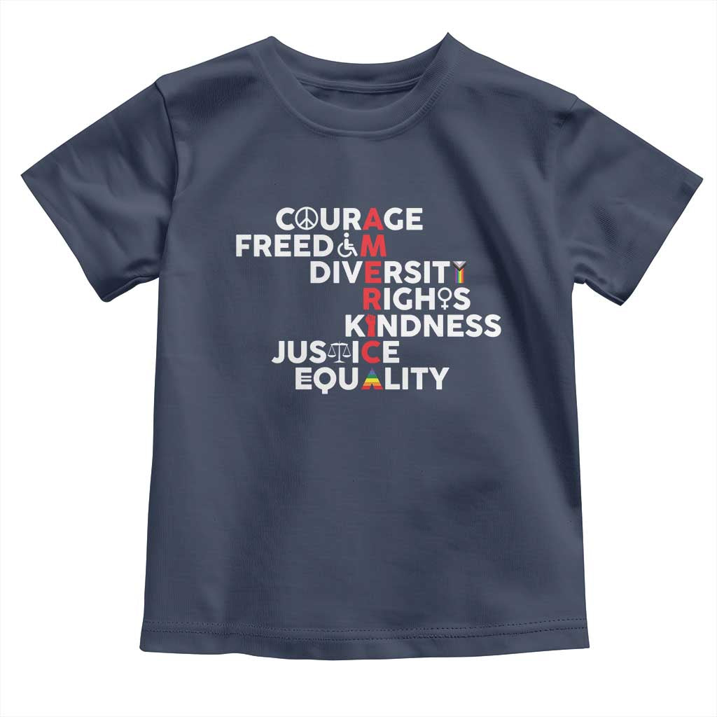 America Courage Freedom Diversity Rights Friendship Justice Toddler T Shirt TS11 Navy Print Your Wear