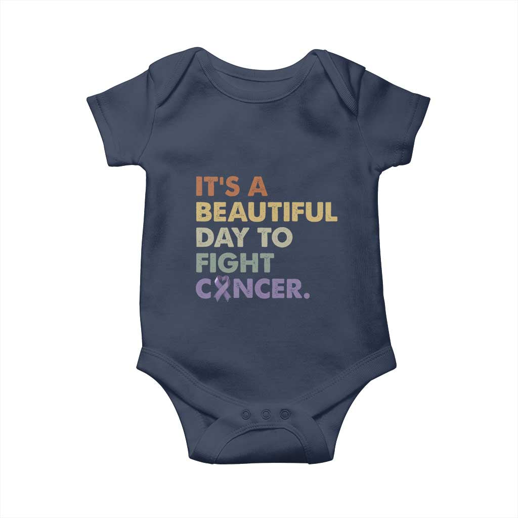 All Cancer Awareness Baby Onesie It's A Beautiful Day To Fight Cancer Lavender Ribbon TS11 Navy Print Your Wear