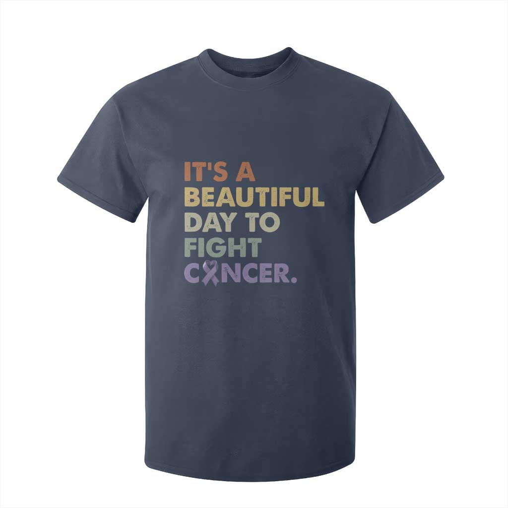 All Cancer Awareness T Shirt For Kid It's A Beautiful Day To Fight Cancer Lavender Ribbon TS11 Navy Print Your Wear
