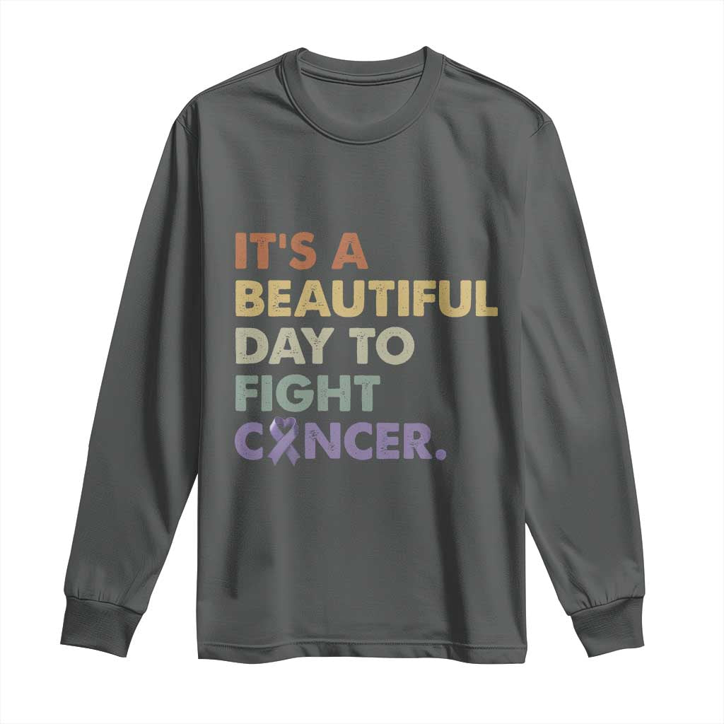 All Cancer Awareness Long Sleeve Shirt It's A Beautiful Day To Fight Cancer Lavender Ribbon TS11 Dark Heather Print Your Wear