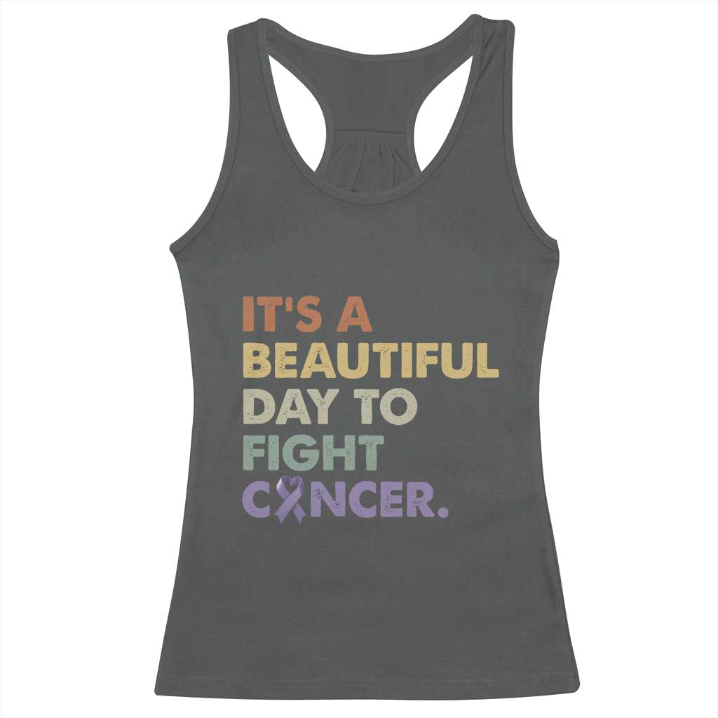 All Cancer Awareness Racerback Tank Top It's A Beautiful Day To Fight Cancer Lavender Ribbon TS11 Dark Heather Print Your Wear