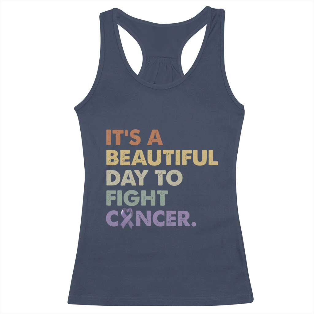 All Cancer Awareness Racerback Tank Top It's A Beautiful Day To Fight Cancer Lavender Ribbon TS11 Navy Print Your Wear
