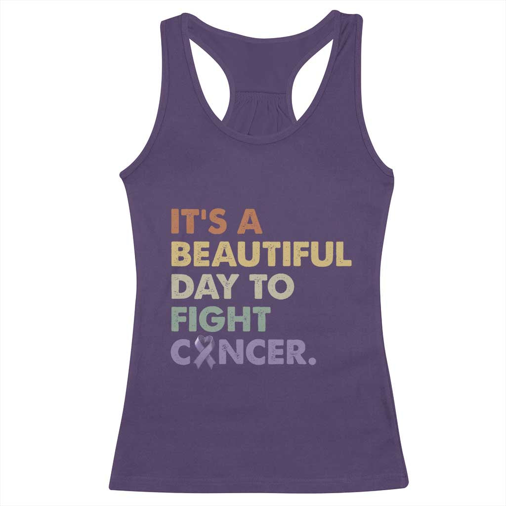 All Cancer Awareness Racerback Tank Top It's A Beautiful Day To Fight Cancer Lavender Ribbon TS11 Purple Print Your Wear