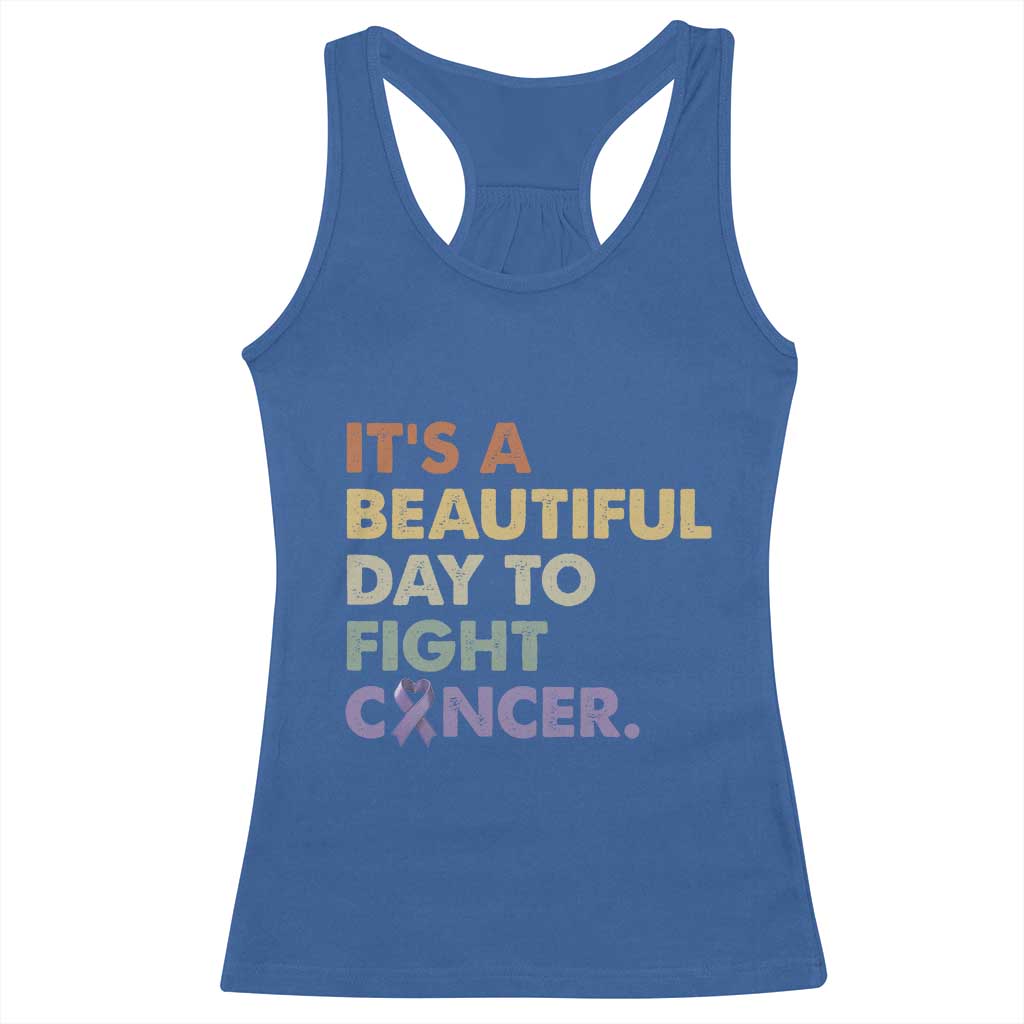 All Cancer Awareness Racerback Tank Top It's A Beautiful Day To Fight Cancer Lavender Ribbon TS11 Royal Blue Print Your Wear