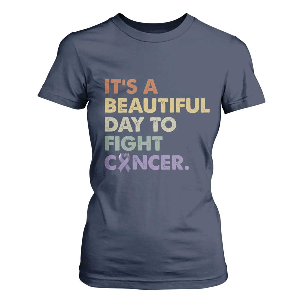 All Cancer Awareness T Shirt For Women It's A Beautiful Day To Fight Cancer Lavender Ribbon TS11 Navy Print Your Wear