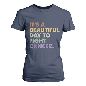 All Cancer Awareness T Shirt For Women It's A Beautiful Day To Fight Cancer Lavender Ribbon TS11 Navy Print Your Wear