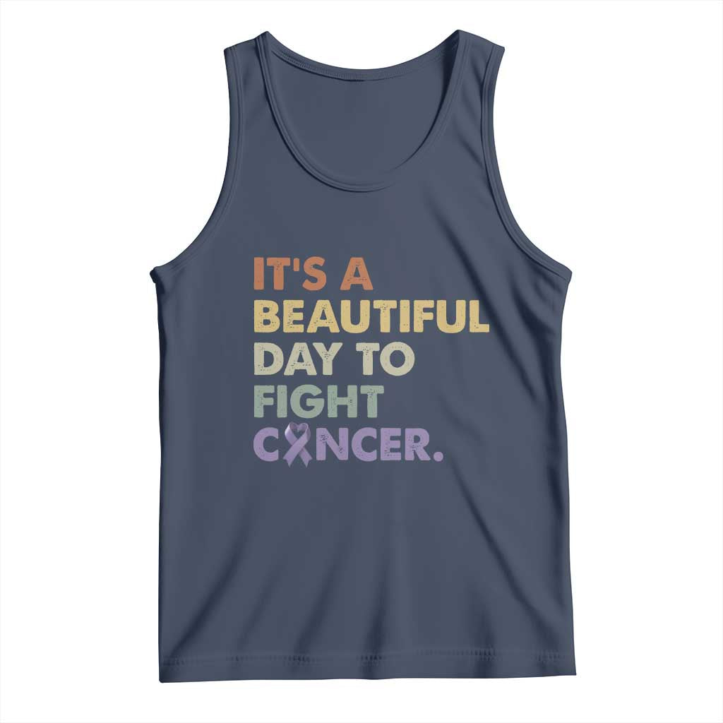 All Cancer Awareness Tank Top It's A Beautiful Day To Fight Cancer Lavender Ribbon TS11 Navy Print Your Wear