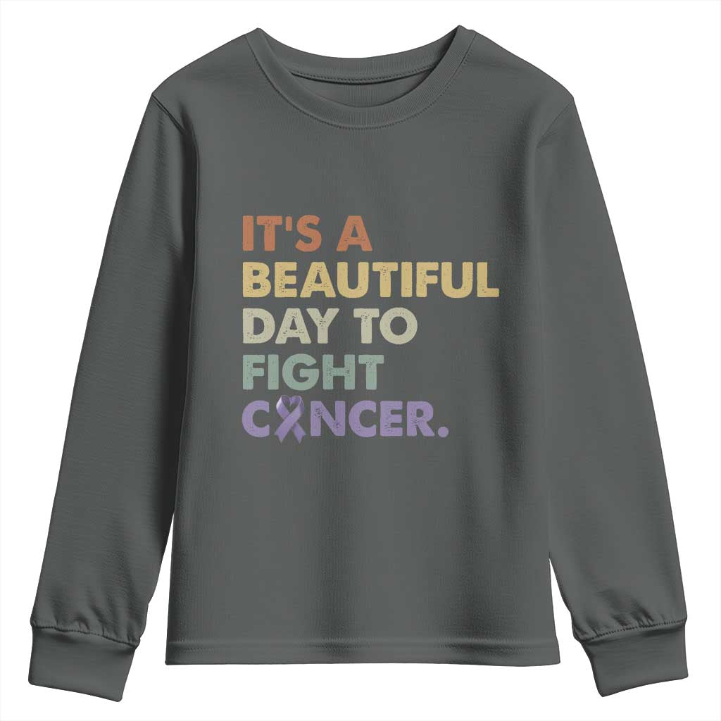 All Cancer Awareness Youth Sweatshirt It's A Beautiful Day To Fight Cancer Lavender Ribbon TS11 Dark Heather Print Your Wear