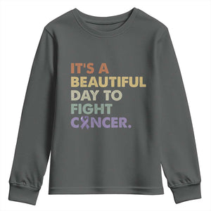 All Cancer Awareness Youth Sweatshirt It's A Beautiful Day To Fight Cancer Lavender Ribbon TS11 Dark Heather Print Your Wear