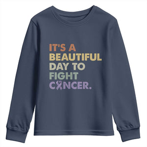 All Cancer Awareness Youth Sweatshirt It's A Beautiful Day To Fight Cancer Lavender Ribbon TS11 Navy Print Your Wear