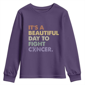 All Cancer Awareness Youth Sweatshirt It's A Beautiful Day To Fight Cancer Lavender Ribbon TS11 Purple Print Your Wear