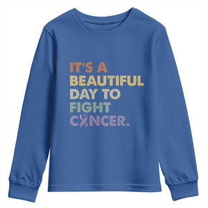 All Cancer Awareness Youth Sweatshirt It's A Beautiful Day To Fight Cancer Lavender Ribbon TS11 Royal Blue Print Your Wear