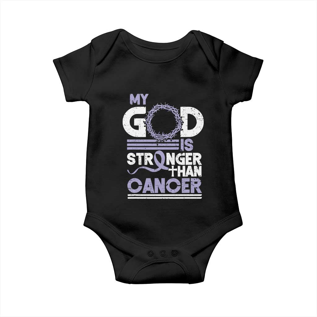 All Cancer Awareness Baby Onesie My God Is Stronger Than Cancer Lavender Ribbon TS11 Black Print Your Wear