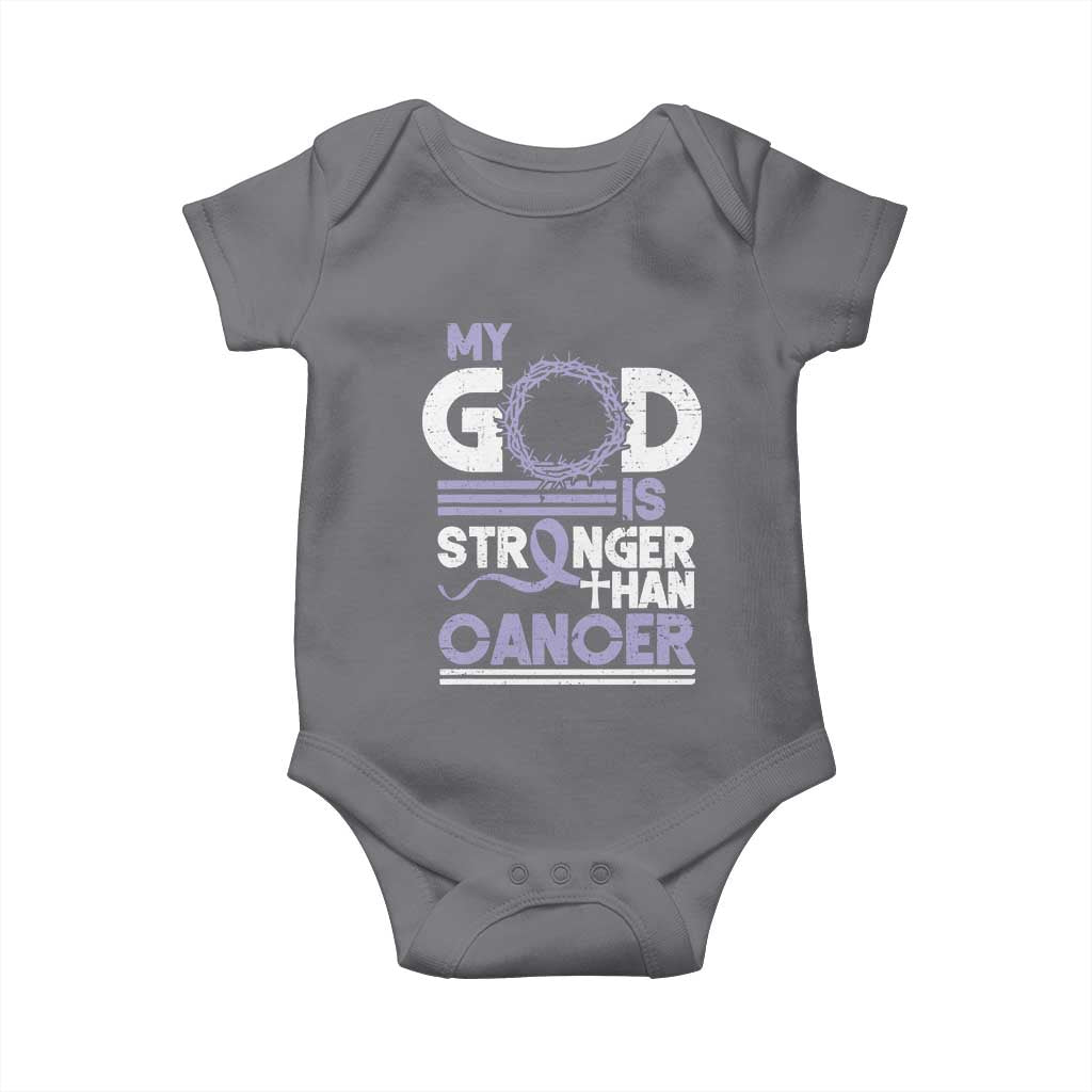 All Cancer Awareness Baby Onesie My God Is Stronger Than Cancer Lavender Ribbon TS11 Charcoal Print Your Wear