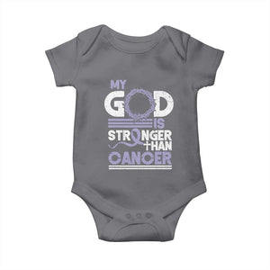 All Cancer Awareness Baby Onesie My God Is Stronger Than Cancer Lavender Ribbon TS11 Charcoal Print Your Wear