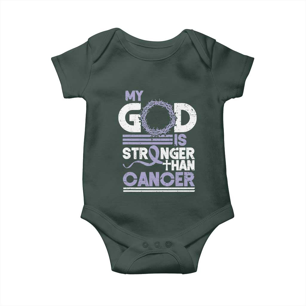 All Cancer Awareness Baby Onesie My God Is Stronger Than Cancer Lavender Ribbon TS11 Print Your Wear
