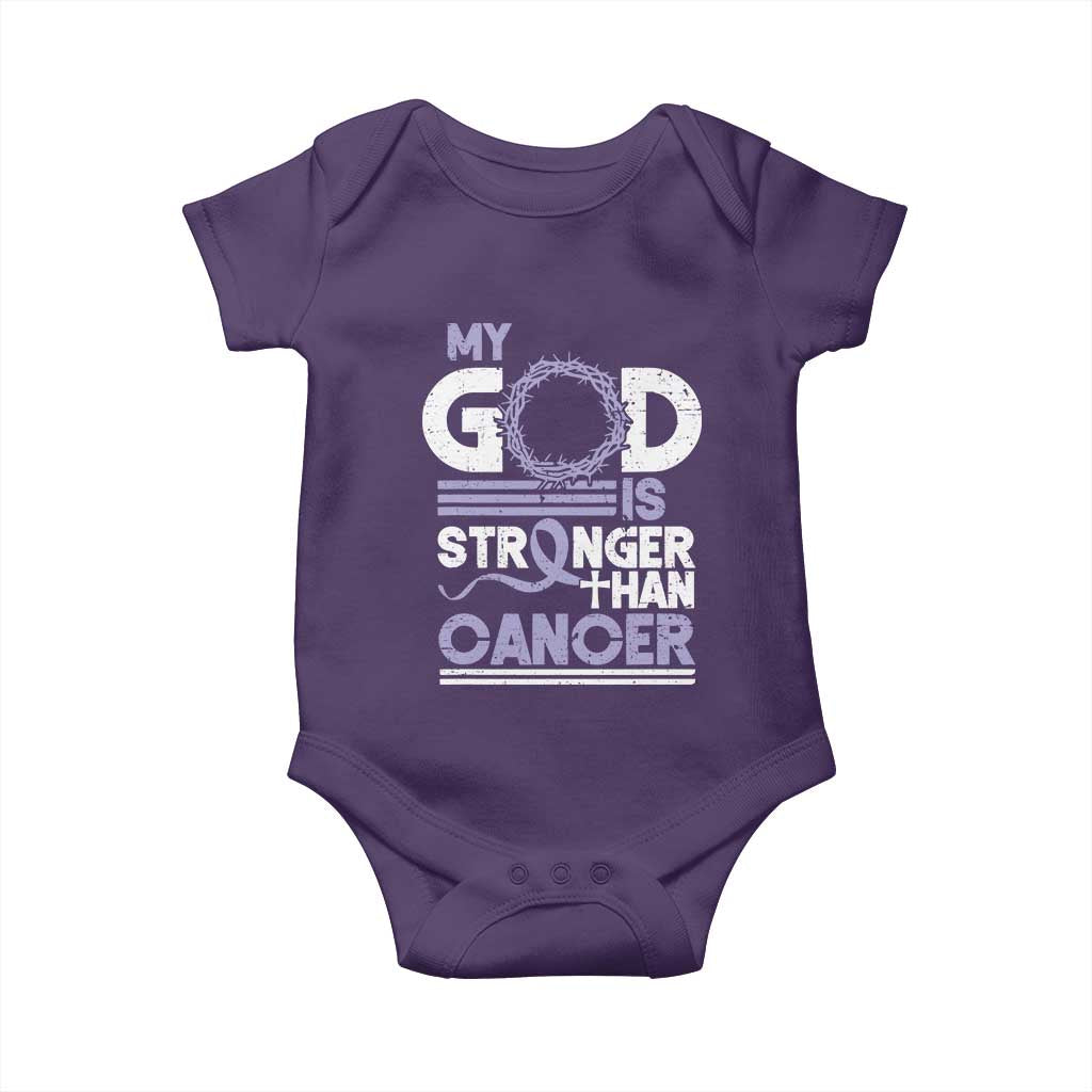 All Cancer Awareness Baby Onesie My God Is Stronger Than Cancer Lavender Ribbon TS11 Purple Print Your Wear
