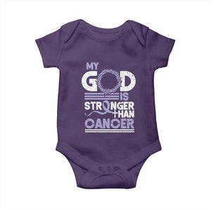 All Cancer Awareness Baby Onesie My God Is Stronger Than Cancer Lavender Ribbon TS11 Purple Print Your Wear