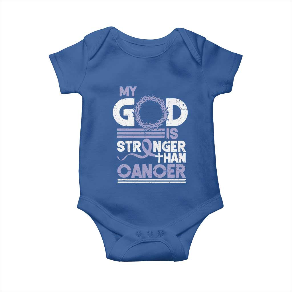 All Cancer Awareness Baby Onesie My God Is Stronger Than Cancer Lavender Ribbon TS11 Royal Blue Print Your Wear