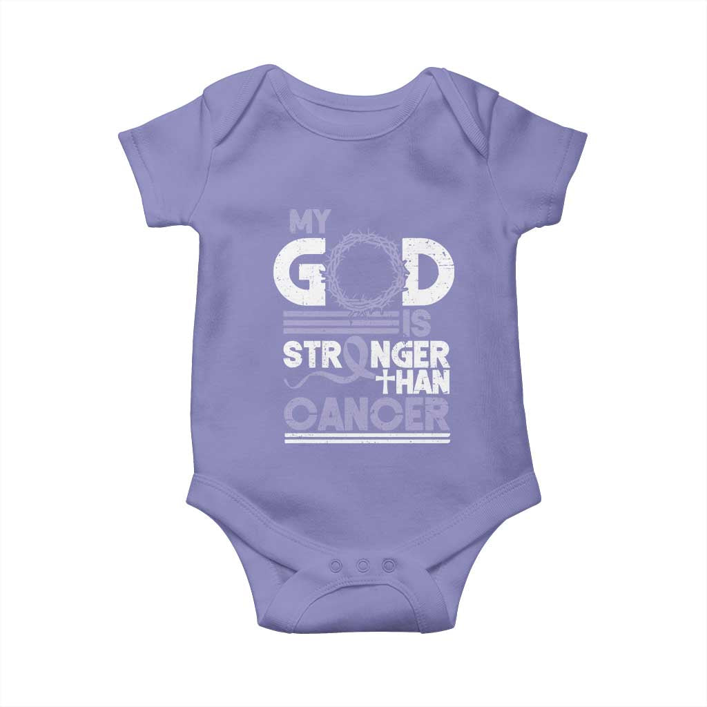 All Cancer Awareness Baby Onesie My God Is Stronger Than Cancer Lavender Ribbon TS11 Violet Print Your Wear